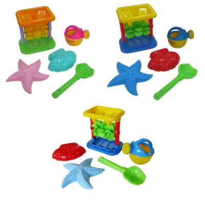 35738 Набор №343: песочная мельница №2 с основанием, совок №2, формочки (морская звезда №2 + ракушка