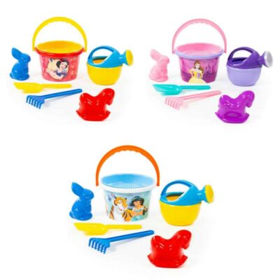 66787 Набор Disney «Принцесса» №8: ведро среднее с наклейкой, ситечко, лопатка, грабельки, формочки