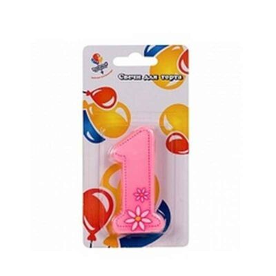 Свеча Цифра 1 розовая с цветком, 7,5см