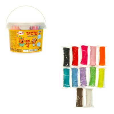 DOUGHTBUC-3K Тесто для лепки в ведре Три Кота в ведре 12 цвет АКЦИЯ!!!!!!!