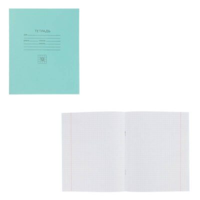 Тетрадь в клетку 12 л., БЕЛЫЕ ЛИСТЫ, зеленая обл., скрепка