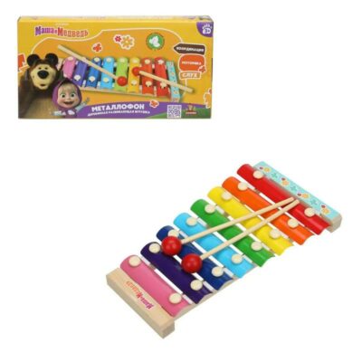 053-24F-48-R Игрушка деревянная Маша и Медведь металлофон 23*1,5*13