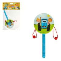 STR33 Игрушка деревянная СИНИЙ ТРАКТОР бубен-стучалка