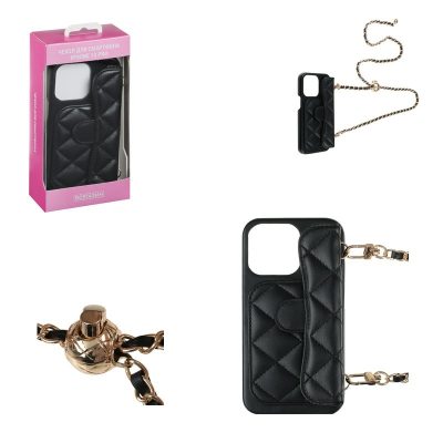 470-270 Чехол для смартфона iP - 13 pro, черный, фэшн, цепочка c черной кожей и кулон АКЦИЯ!!!!!