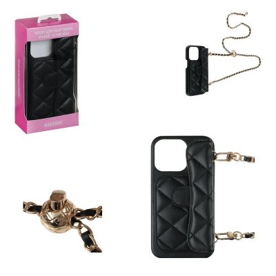 470-276 Чехол для смартфона iP - 14 pro max, черный, фэшн, цепочка c черной кожей и кулон АКЦИЯ!!!!!