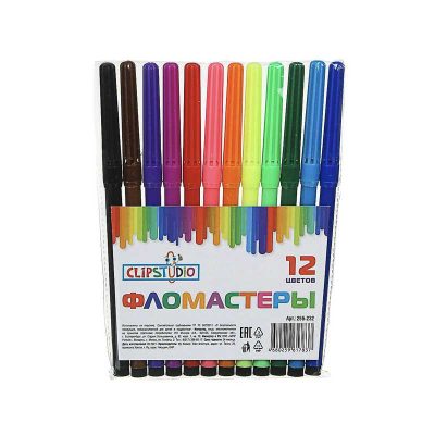 256-232 Фломастеры 12цв. ClipStudio с цветным колпачком, в ПВХ пенале