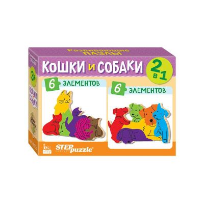 69001 Мозаика "puzzle" 2в1 из дерева "Кошки и собаки" (IQ step)