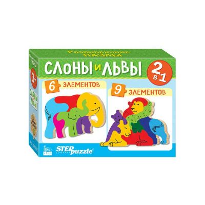 69005 Мозаика "puzzle" 2в1 из дерева "Слоны и львы" (IQ step)