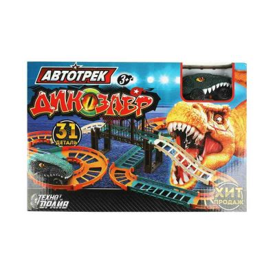 2201B0126-R Автотрек динозавр, на бат., кор.45*30*10см