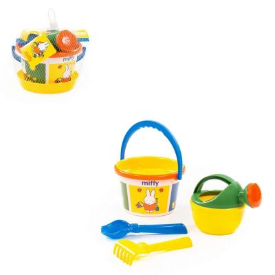64806 Миффи-5 набор №2: ведро среднее с наклейкой, ситечко, совок №2, грабельки №2, лейка малая №4