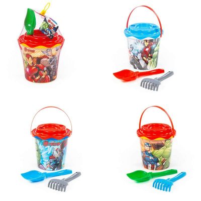 81575 Набор MARVEL «Мстители» №5: ведро с наклейкой, ситечко "Солнышко", лопатка №5, грабельки №5