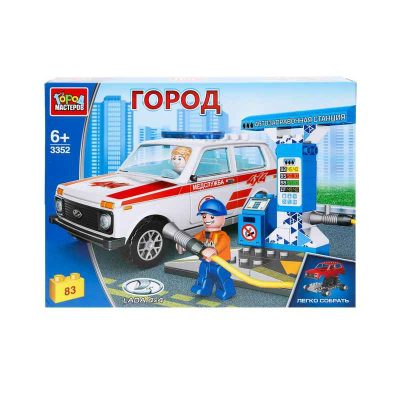3352-KK LADA конструктор лада нива на заправочной станции, 83 дет
