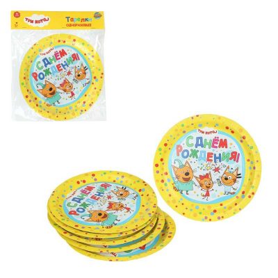 PP-84272-3C Тарелки бумажные ТРИ КОТА 6 шт, 23 см, пакет+хедер
